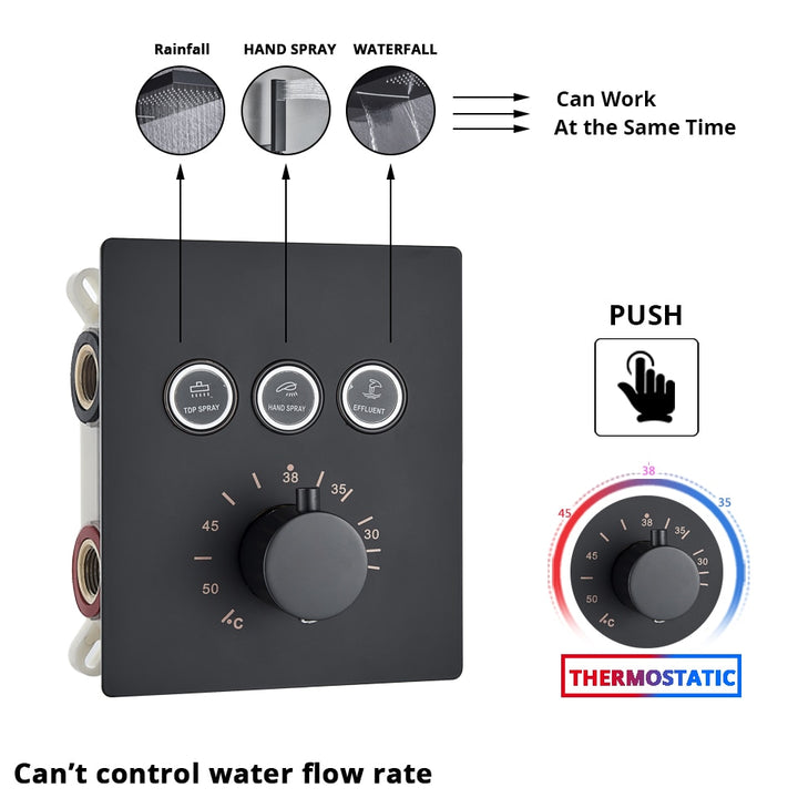Niagara- CSA watefall rain 3 way function diverter thermostatic  shower set