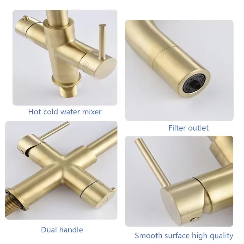 Caliente-Undersink Instant Hot Water Tap 3 4 5 Chilled Boiling Tap Brushed Gold Kitchen Boiled Filtered Faucet Taps