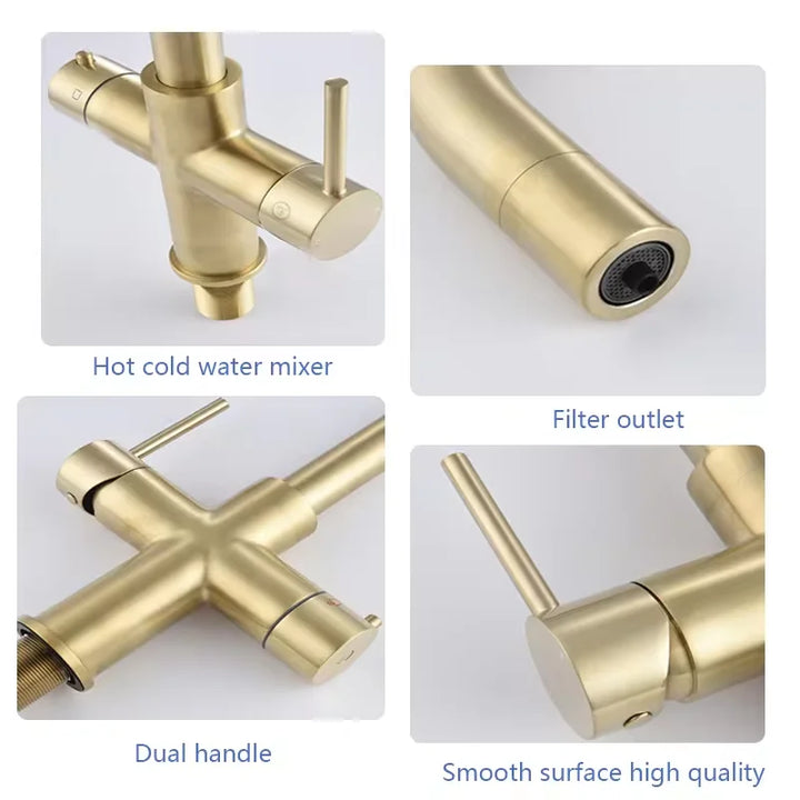 Caliente-Undersink Instant Hot Water Tap 3 4 5 Chilled Boiling Tap Brushed Gold Kitchen Boiled Filtered Faucet Taps