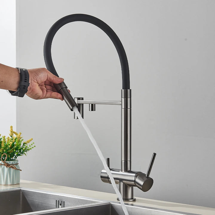 Brazilia-Faucet Chrome Deck Mounted Kitchen Mixer Tap 360 Rotate Drinking Sink Tap Water Purification Tap Crane For Kitche