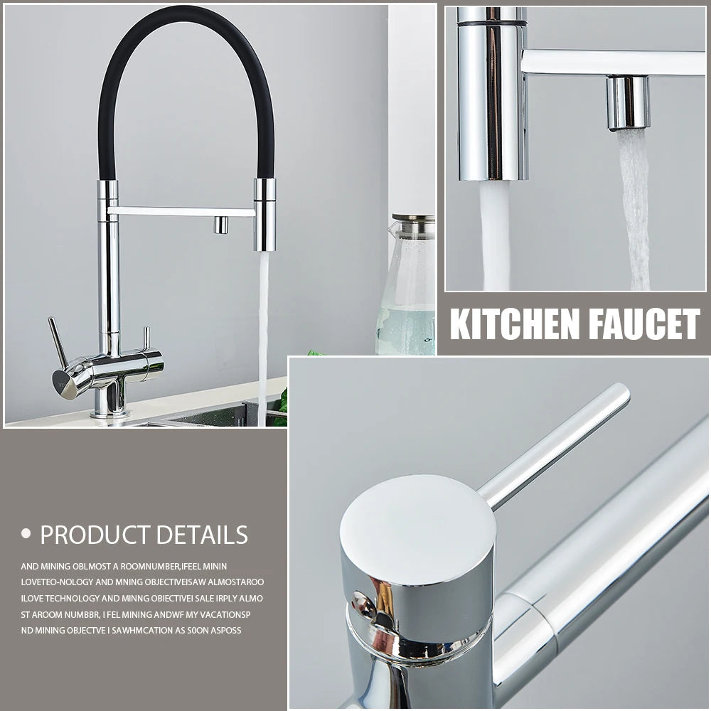 Brazilia-Faucet Chrome Deck Mounted Kitchen Mixer Tap 360 Rotate Drinking Sink Tap Water Purification Tap Crane For Kitche