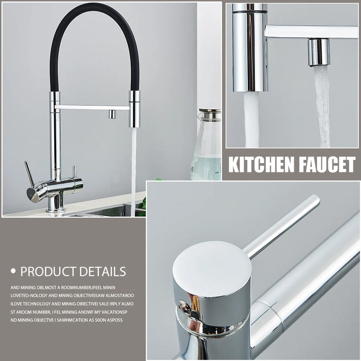 Brazilia-Faucet Chrome Deck Mounted Kitchen Mixer Tap 360 Rotate Drinking Sink Tap Water Purification Tap Crane For Kitche