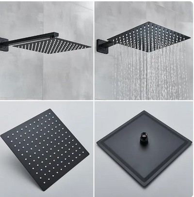 Black matte square 12 inches rain head 3 way function diverter tub and hand spray CUPC shower kit