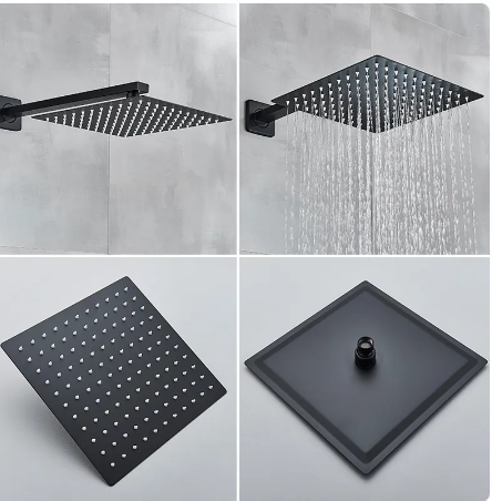 Black matte square 12 inches rain head 3 way function diverter tub and hand spray CUPC shower kit