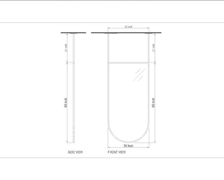 STOCK-Suspended celing mounted mirror Oval 2 pole  LED size 36"X68 H