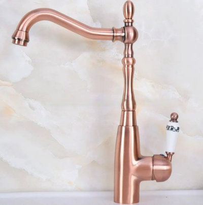 Copper Victorian kitchen faucet with porcelain handle