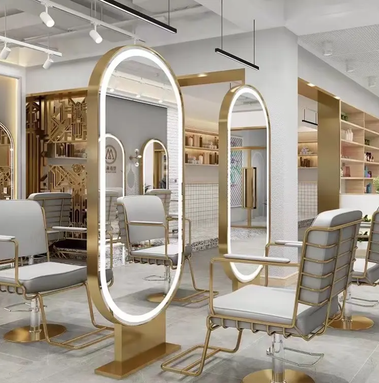 Studio hair salon / Gym Brushed Gold LED floor mounted Mirror 24" x 72"
