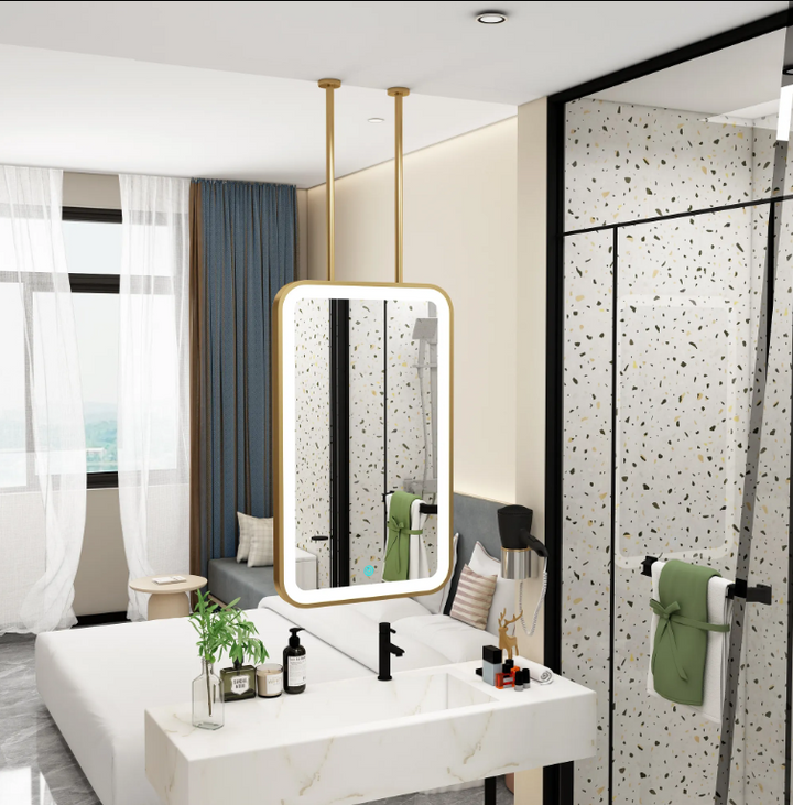 STOCK-Brushed Gold-Rectangular LED pendant LED light celling mounted bathroom mirror 24"x54"