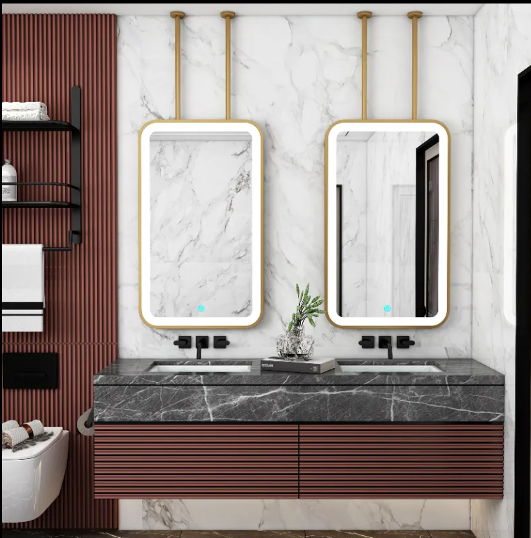 STOCK-Brushed Gold-Rectangular LED pendant LED light celling mounted bathroom mirror 24"x54"
