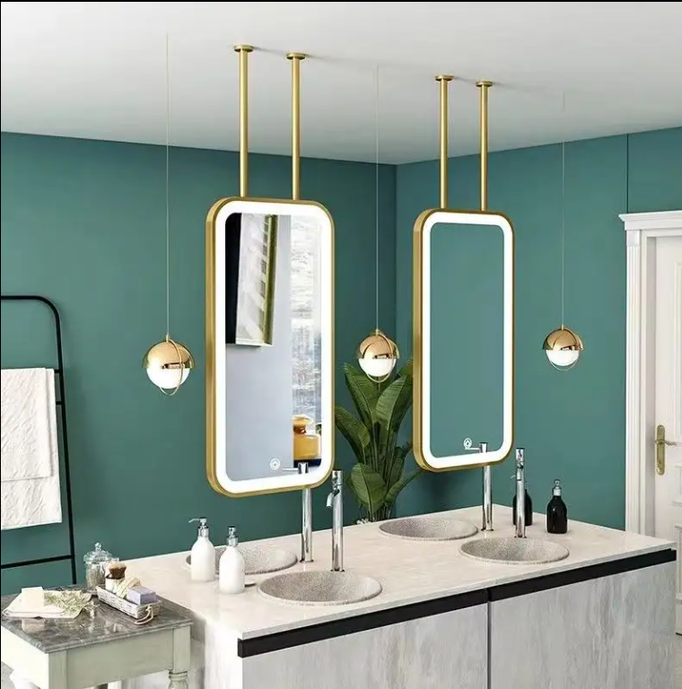 STOCK-Brushed Gold-Rectangular LED pendant LED light celling mounted bathroom mirror 24"x54"