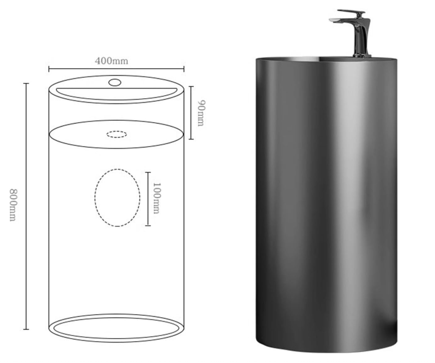 Round Stainless Steel 304-Floor Standing Pedestal Sink 31.5" X 15.5" Round