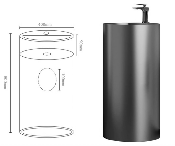 Round Stainless Steel 304-Floor Standing Pedestal Sink 31.5" X 15.5" Round