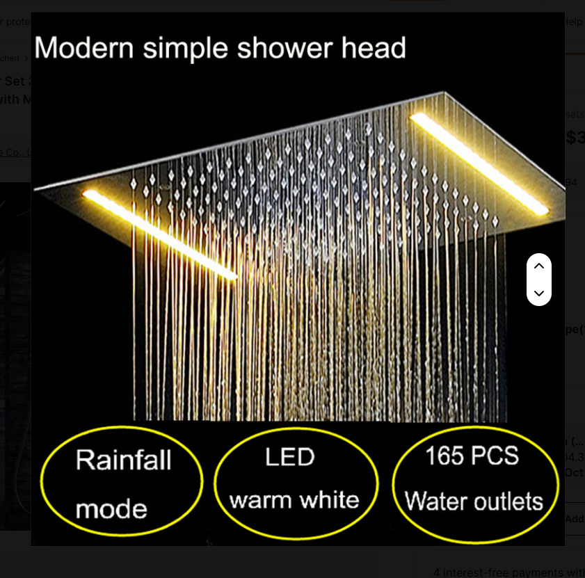 Chrome LED Spa Rain Head 3 Way Function Thermostatic Shower Kit