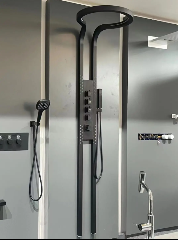 KING-Waterfall Black OUTDOOR-INDOOR Steel  Wall Mounted Multifunction Bathroom Waterfall Rainfall Shower Head Set System Panel