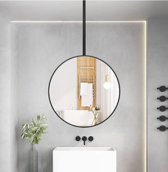 Round Black No LED Celing Mounted Pendant Bathroom Mirror