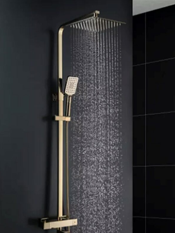 Brushed modern thermostatic gold exposed shower system
