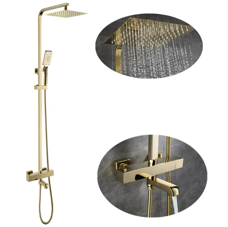 Brushed modern thermostatic gold exposed shower system