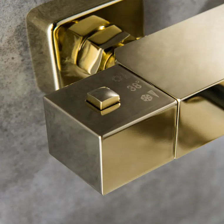 Brushed modern thermostatic gold exposed shower system