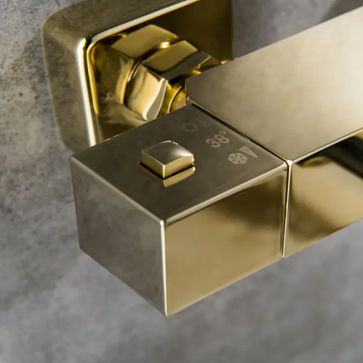 Brushed modern thermostatic gold exposed shower system