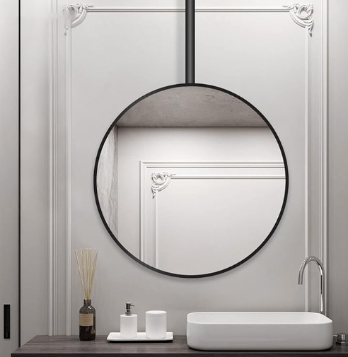 Round Black No LED Celing Mounted Pendant Bathroom Mirror