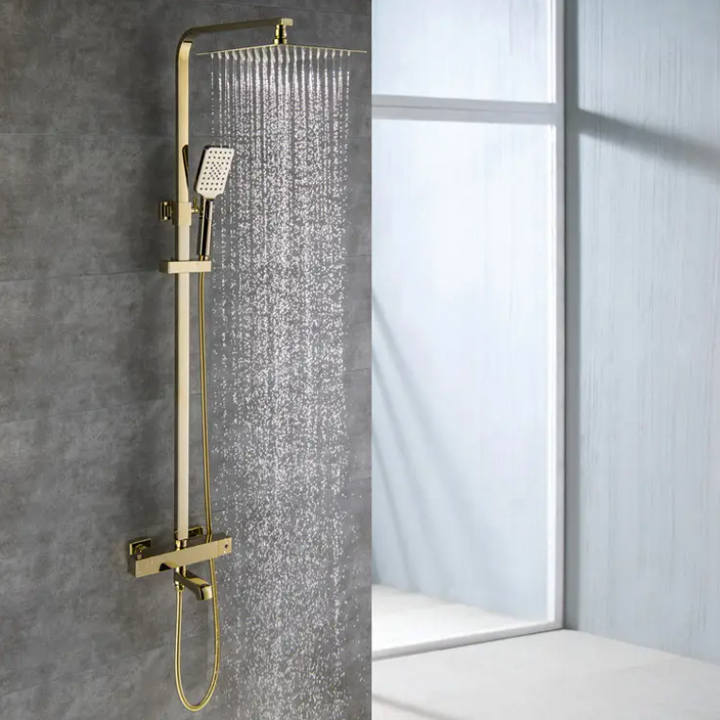 Brushed modern thermostatic gold exposed shower system