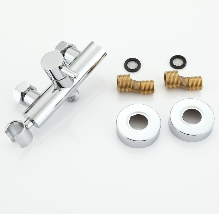 Chrome wall mounted hot and cold water mixer hand shattaf bidet spray kit