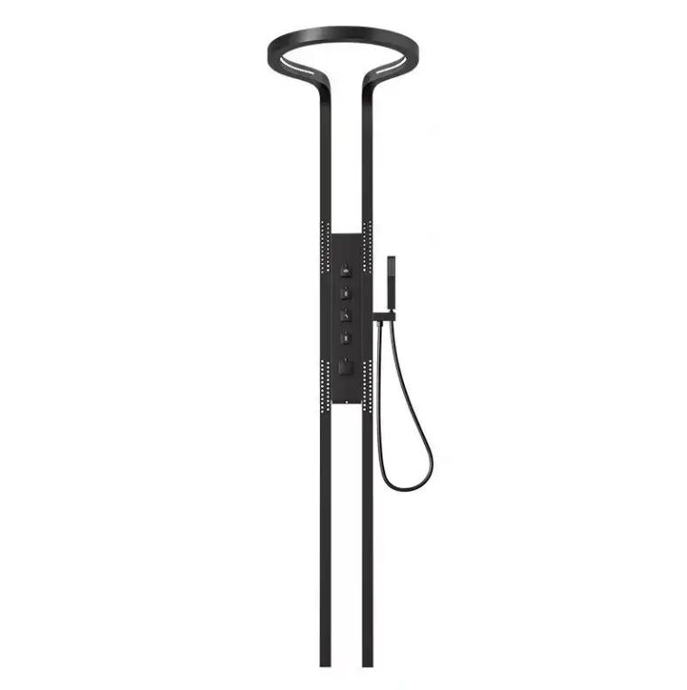 KING-Waterfall Black OUTDOOR-INDOOR Steel  Wall Mounted Multifunction Bathroom Waterfall Rainfall Shower Head Set System Panel