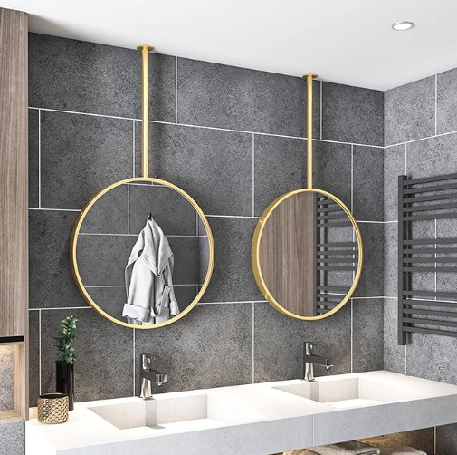 Round Black No LED Celing Mounted Pendant Bathroom Mirror