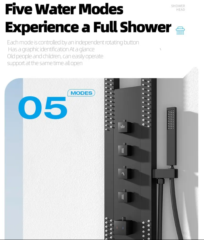 KING-Waterfall Black OUTDOOR-INDOOR Steel  Wall Mounted Multifunction Bathroom Waterfall Rainfall Shower Head Set System Panel