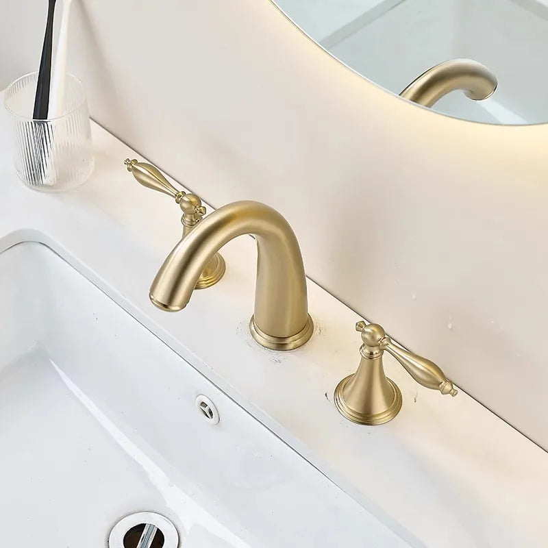 Brushed gold Victorian Traditional 8" Inch wide spread lavatory faucet