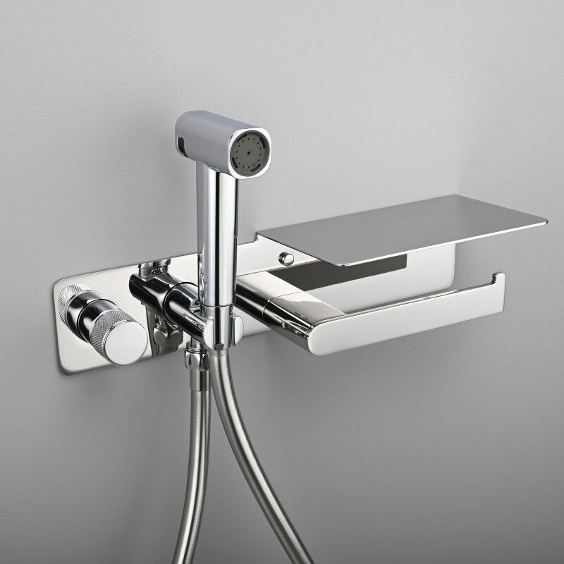 2-1 Wall Mounted Bidet hand Held Sprayer hot and cold mixer with toilet Iphone paper holder