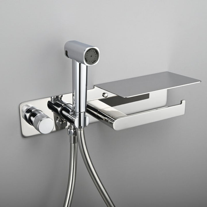 2-1 Wall Mounted Bidet hand Held Sprayer hot and cold mixer with toilet Iphone paper holder