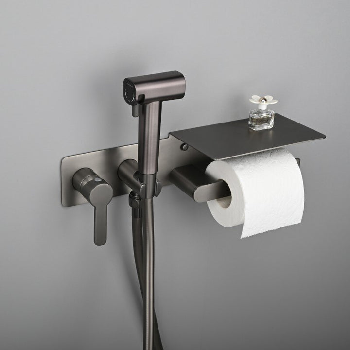 2-1 Wall Mounted Bidet hand Held Sprayer hot and cold mixer with toilet Iphone paper holder