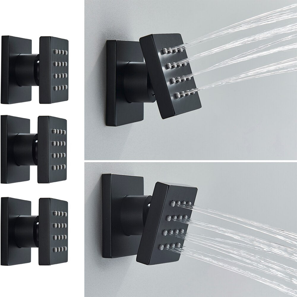 CSA certified-Black Square 3 way function diverter thermostatic shower with hand spray and 6 spa body jets shower set