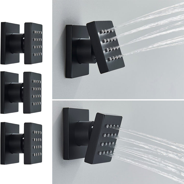 CSA certified-Black Square 3 way function diverter thermostatic shower with hand spray and 6 spa body jets shower set