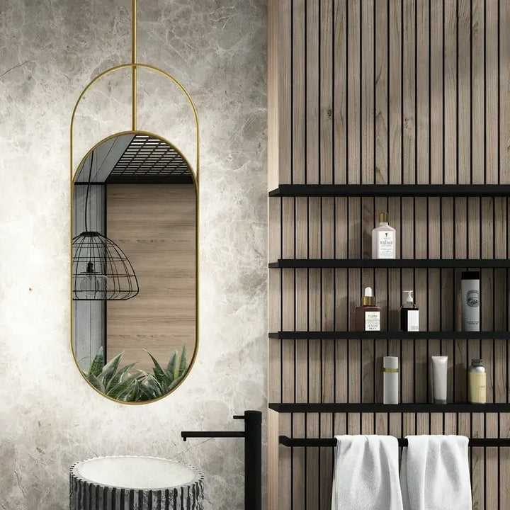 Nordic-Custom- oval shape LED light celing mounted bathroom mirror