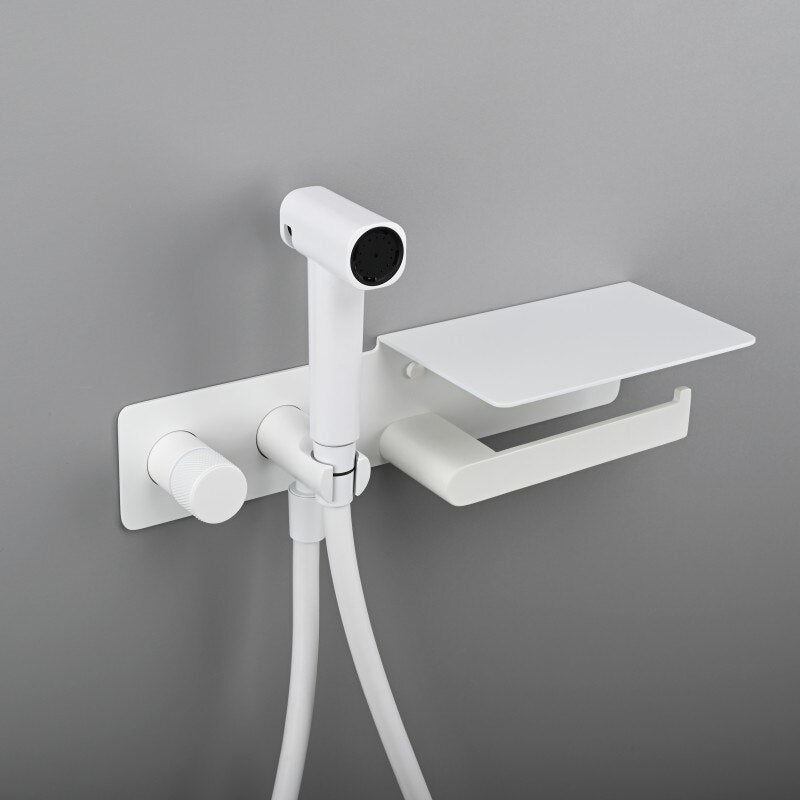 2-1 Wall Mounted Bidet hand Held Sprayer hot and cold mixer with toilet Iphone paper holder