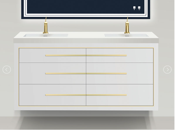 Inessa White gloss wall mounted with marble top bathroom vanity 60"