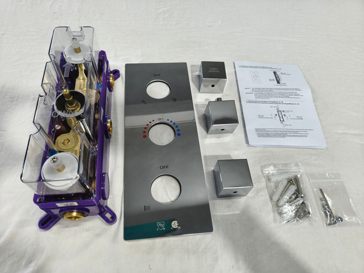 Chrome LED Spa Rain Head 3 Way Function Thermostatic Shower Kit