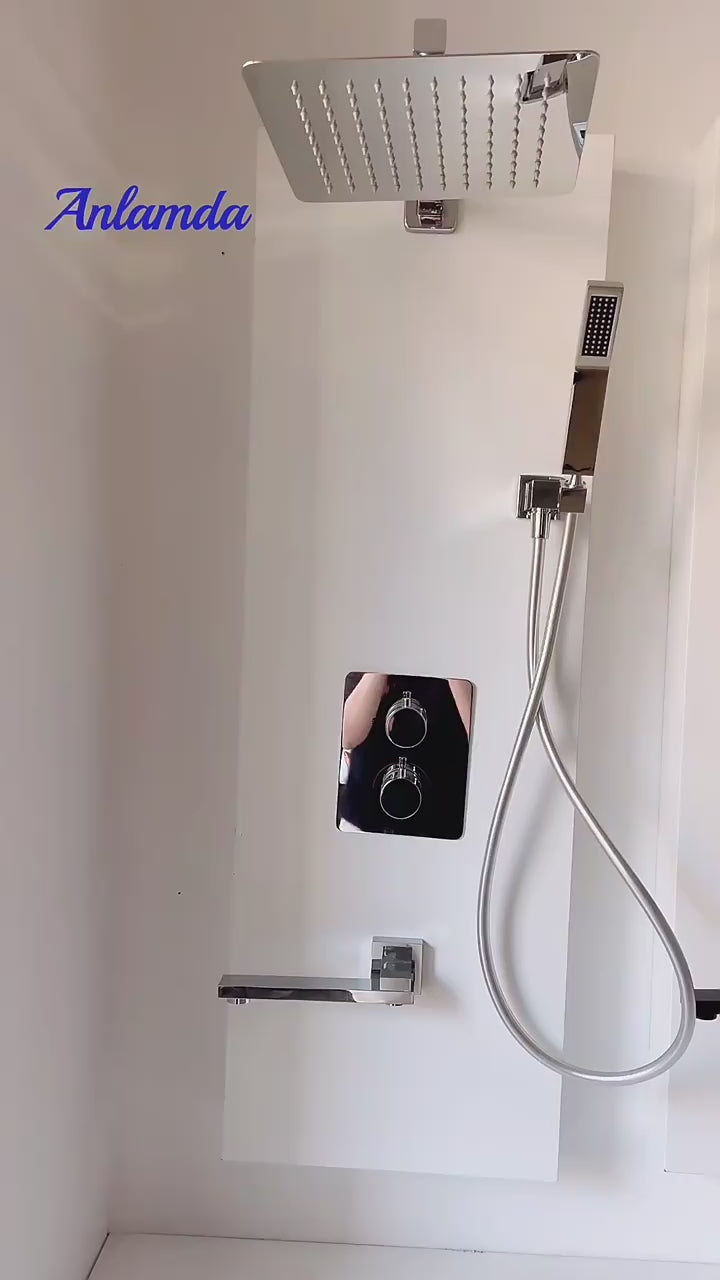 Rose Gold polished Square -3 way function diverter for tub,shower and hand spray completed shower kit