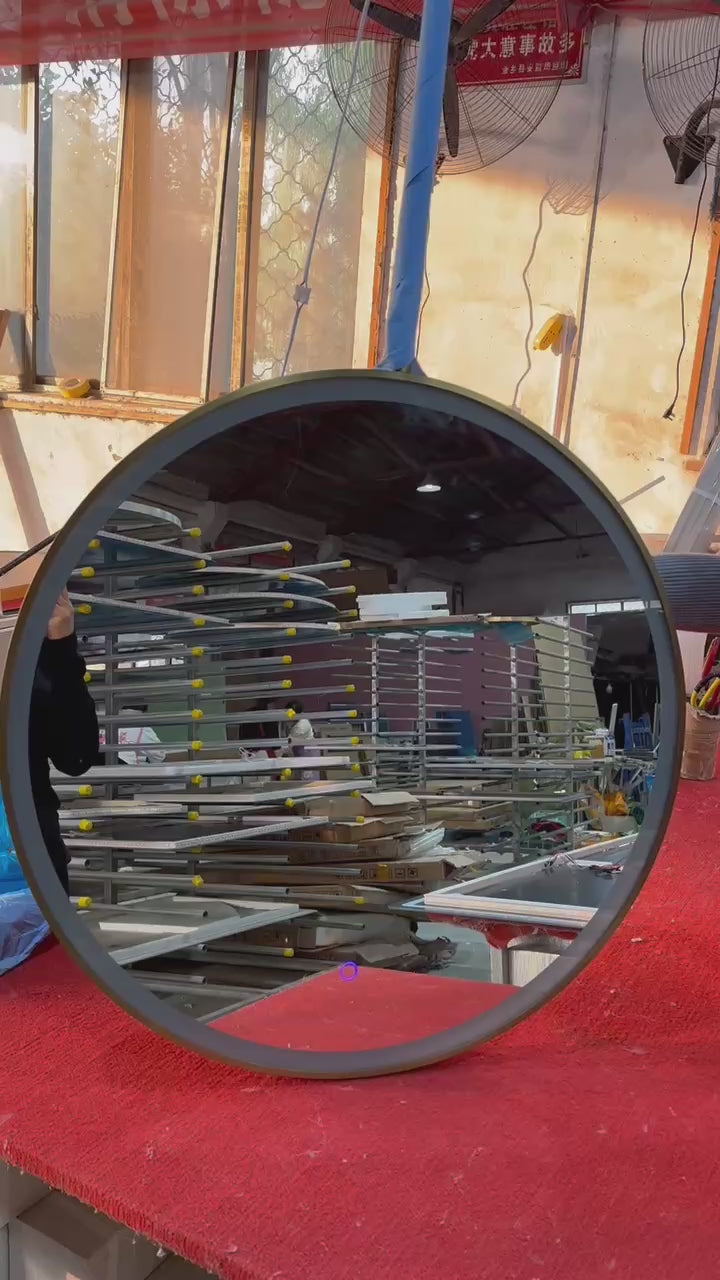 CUSTOM-Round Ceiling mount brushed gold LED mirror