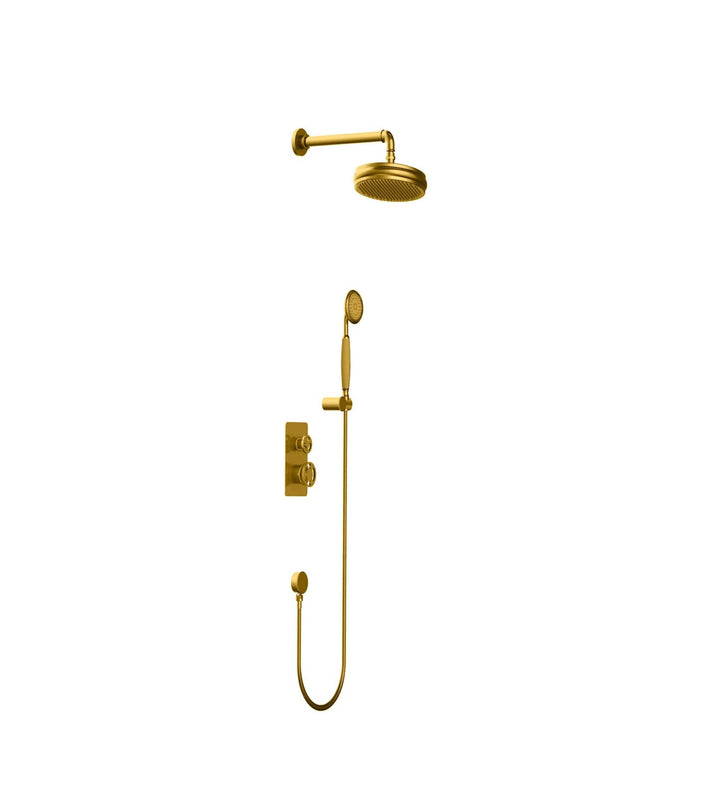 Gold polished brass Victorian Industrial Style 2 and 3 Way Function Shower with tub filler completed Kit