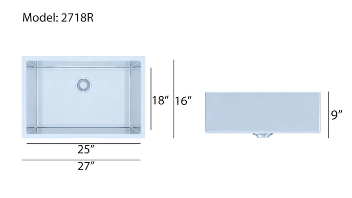 Brushed Brass-16 Gauge Commercial Grade Kitchen Sink Single Bowl 304 Stainless Steel with Nano Coated Technology