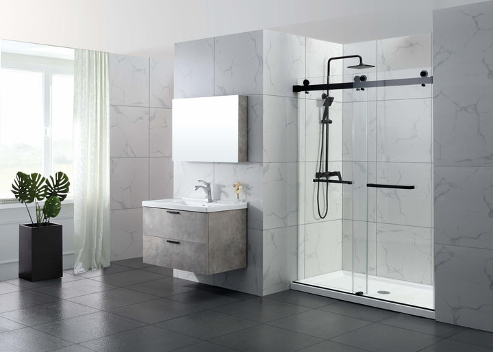 Black DS1 Frameless Slide Shower Door 2 side Opening 72"