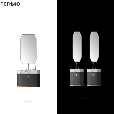 Nordic Design-FINLAND-Dark Grey Gun Gloss/Rose gold trim metal with Quartz Calcutta stone intergratred sink