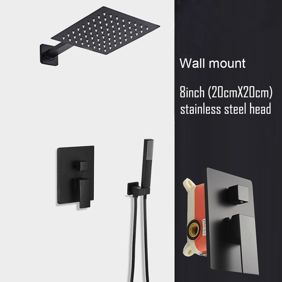 CSA Certified-Black matte-Chrome Square 2 way diverter pressure balance shower kit CUPC