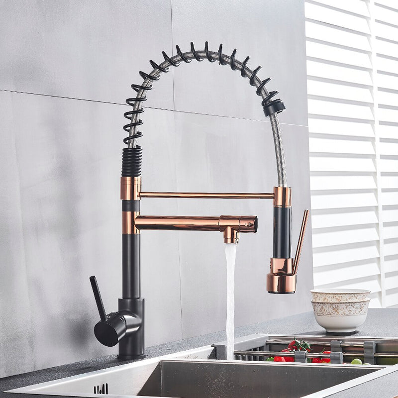 Rose gold with Black Kitchen Chef Pot Filler and Dual Pull Out Sprayer Faucet
