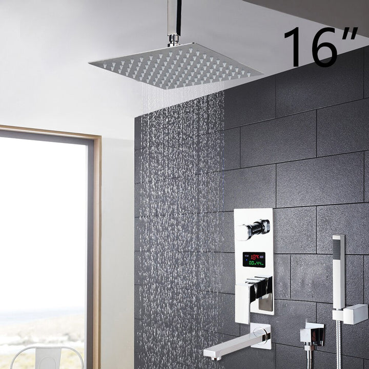 Chrome CSA Square Rain head 2 or 3 way function Thermostactic - Pressure Balance shower kit