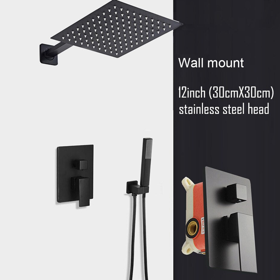 CSA Certified-Black matte-Chrome Square 2 way diverter pressure balance shower kit CUPC