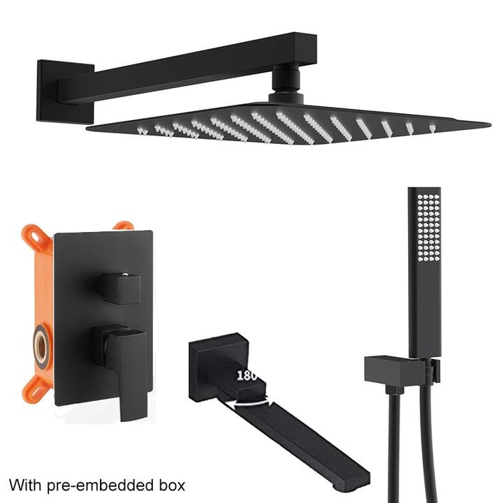 CSA certified - Black square 12" rain head 3 way function diverter- pressure balance shower kit